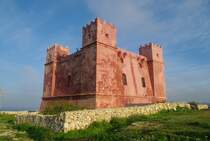 Mellieha, St. Agatha Tower, Red Tower, erbaut 1649 vom Johanniterorden (20.03.2014) 