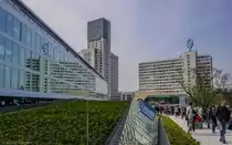 Von Ende 2010 bis zur Neuer&ouml;ffnung am 3. April 2014 wurde das <a href= http://www.bikiniberlin.de/ >Bikini-Haus</a> in der Berliner City West revitalisiert. Auf der R&uuml;ckseite des Geb&auml;udes wurde ein Neubau errichtet, auf dem diese Dachterrasse mit Blick zum Zoologischen Garten angelegt wurde. Unterhalb der Glasfenster und den begr&uuml;nten Fl&auml;chen befindet sich der  Bikini Berlin Pool , eine Einkaufshalle mit verschiedenen Gesch&auml;ften. (03.04.2014)