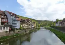 Die Tauber flie�t hier in Wertheim nach ca. 130 km in den Main.
Aufgenommen im April 2014.