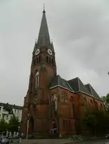 Evangelisch-lutherische Nathanaelkirche Leipzig-Lindenau, erbaut 1881 bis 1884 im neogothischen Baustil. Der Kirchturm ist 74 Meter hoch. (13.05.2014) 