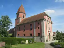 Illesheim, Ev. St. Maria und Wendel Kirche, erbaut 1769 durch Johann Michael Krau�, 
Saalraum mit Ostturm (19.06.2014)