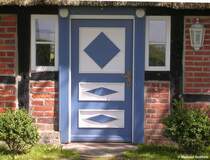 Die Eingangstr zur  Fischerkate  im Naturschutzgebiet  Geltinger Birk  (Kreis Schleswig-Flensburg, Schleswig-Holstein, Mai 2010)