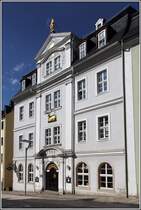 Schneeberg. Das Gasthaus  Zum goldenen Hirsch  am Markt. 12.08.2014