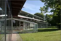 . Sporthalle der Hilde-Domin-Schule in Herrenberg -

Ganz �hnliche Sporthallen wurden von Behnisch und Partner auch in Sulzbach Murr, Reutlingen und Bruchsal gebaut. Hier der Eingangsbereich.

August 2014 (Matthias)