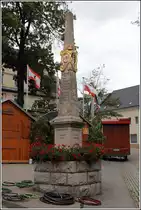 Oberwiesenthal. Die Postmeilens�ule auf dem Markt. 
14.08.2014