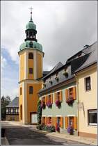 Wolkenstein. Die Groe Kirchgasse mit der St.-Bartholomus-Kirche. 
15.08.2014