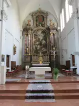Oberndorf, Hochaltar in der Pfarrkirche St. Nikolaus, Altarbild von Christian Wink 
(26.07.2014)