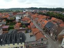 Blick auf Boizenburg/Elbe in Richtung Hafen vom Kirchturm der St. Marienkirche; 14.09.2014
