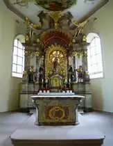 Herbolzheim, der Hauptaltar in der Wallfahrtskirche  Maria im Sand , Juli 2014