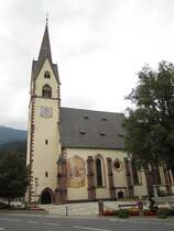 Ktschach, Pfarrkirche Unsere Liebe Frau, sptgotische dreischiffige Hallenkirche, erbaut von 1518 bis 1527 durch Baumeister B. Firtaler (18.09.2014)