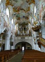 Rottenbuch, Stiftskirche Mari Geburt, Blick zur Orgelempore, Aug.2014