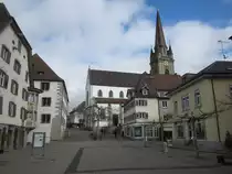 Radolfzell, sp�tgotisches M�nster Unserer Lieben Frau, erbaut von 1436 bis 1488, 
Kirchturm erbaut von 1902 bis 1903, mit 82 Meter der h�chste Kirchturm am Bodensee (23.02.2014)