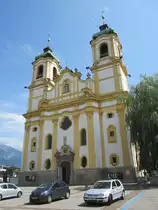 Innsbruck, Rokoko Basilika Maria Empf�ngnis Wilten, erbaut von 1751 bis 1756 durch Franz de Paula Penz (03.07.2014) 