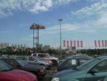 Der Blick vom Media Markt in Olsztyn auf die Blockhuser