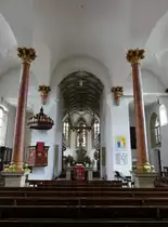 Ingelfingen, St. Nikolaus Kirche, Innenraum mit gotischem Netzgew�lbe im Chor (15.03.2015)