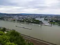 Koblenz, Blick von der Festung Ehrenbreitstein auf Koblenz und das Deutsche Eck, Sept.2014