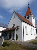 Dornstadt, Ev. St. Nikolaus Kirche, Chorturmkirche, Saalbau mit eingezogenem Rechteckchor im Turm, erbaut ab dem 14. Jahrhundert (18.03.2015)