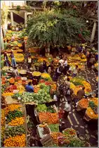 Madeira. Blick in die Markthalle (Mercado dos Lavradores) in Funchal mit seinen Obst- und Gem�sest�nden. Scan eines Dias vom Januar 1995. 