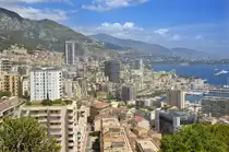 Monaco vom Jardin Exotique aus gesehen. Aufnahmedatum: 26. Juli 2015.