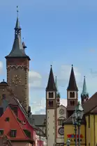 Dachansichten mit T�rmen aus W�rzburg von der alten Meinbr�cke aus gesehen. 15.9.2015