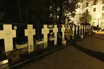 Der Gedenkort Wei�e Kreuze am Ufer der Spree am Friedrich-Ebert-Platz neben dem Reichstagsgeb�ude in Berlin erinnert an die Todesopfer an der Berliner Mauer. Nachtaufnahme: 3. Mai 2008.