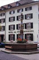 Hotel am Spalenbrunnen in Basel. Aufnahme: Juli 1984 (digitalisiertes Negativfoto).