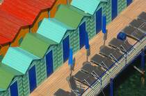 Badehuser in Sorrent (Sorrento). Aufnahme: Juli 2011.