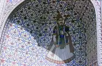 Detail im Stadtpalast von Jai Singh II in Jaipur. Aufnahme: November 1988 (Bild vom Dia).