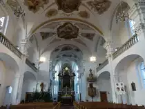Tannheim, Pfarrkirche St. Martin, Fresken von Chrysostomus Forchner, Hochaltarbild von Johann Georg Bergmüller (29.01.2016)
