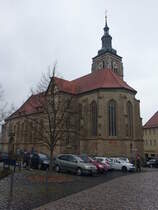 Knigsberg, ev. Stadtkirche St. Maria, dreischiffige Staffelhalle mit eingezogenem Chor, nrdlichem Chorflankenturm mit welscher Haube und sdlichem Treppenturm,
erbaut ab 1397, Kirchturm 1446, regotisiert von 1898 bis 1904 (25.03.2016) 