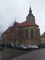 K�nigsberg, ev. Stadtkirche St. Maria, dreischiffige Staffelhalle mit eingezogenem Chor, n�rdlichem Chorflankenturm mit welscher Haube und s�dlichem Treppenturm,
erbaut ab 1397, Kirchturm 1446, regotisiert von 1898 bis 1904 (25.03.2016) 