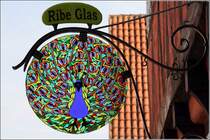 Ribe. Werbeausstecker eines Glasknstlers am Torvet. 31.05.2016