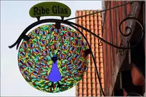Ribe. Werbeausstecker eines Glask�nstlers am Torvet. 31.05.2016