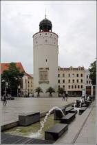 Grlitz. Der 46 m hohe Dicke Turm wurde 1250 errichtet. Seinen Namen hat er von der Mauerstrke von mehr als 5 m im unteren Bereich. 20.06.2016