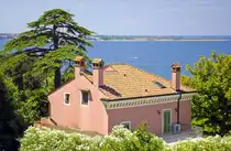 Haus an der Stadtmauer in Piran. Aufnahme: 26. Juli 2016.