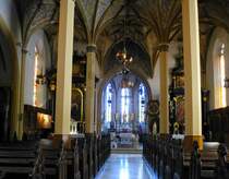 Skofja Loka, Blick in den Innenraum der Jakobskirche, Juni 2016