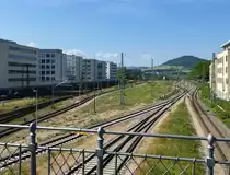 Freiburg, Neubauten entlang der Rheintalbahn in N�he zum Hauptbahnhof, Juni 2014