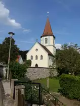 Schwimbach, Ev. St. Lorenz Kirche, Langhaus erbaut 1859, Chorturm 13. Jahrhundert, 
Glockengeschoss von 1763 (26.05.2016)
