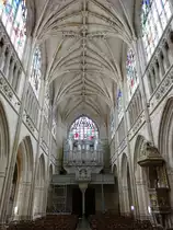 Alencon, Orgelempore in der Notre-Dame Kirche, Orgel aus dem 16. Jahrhundert (11.07.2016)