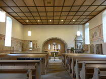 Talheim, Ev. St. Kilian Kirche, die ltesten Bauteile im Turm stammen wohl aus dem 11. Jahrhundert, gotische Wandmalereien, Langhaus um 1450, Grabmale der Herren von Talheim (24.07.2016)