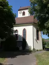 Bischoffingen, Ev. St. Laurentius Kirche, Chor und Turm gotisch, Langhaus erbaut bis 1741 durch Baumeister Anton Schrotz (14.08.2016)