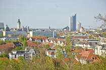 Blick vom Fockeberg auf Leipzig in nrdlicher Richtung. Aufnahme: 30. April 2017.