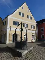 Reisbach, Brunnen vor der Brunnen Apotheke am Marktplatz (21.11.2016)
