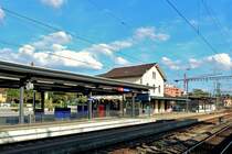 Wettingen AG, SBB Bahnhof, wurde im Jahre 1876 erffnet. Bediente Schalter fr Verkauf, Services und Beratung - 26.09.2015