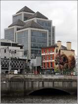 Dublin. Mhsam ernhrt sich das Eichhrnchen im Grostadtdschungel zwischen den modernen Hochhusern am George's Quay. 28.04.2017