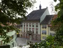 Tiengen am Hochrhein, Blick von der Schlo�terrasse zum Rathaus, Sept.2015