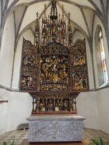 Pontebba, gotischer Flgelaltar von 1517 in der Pfarrkirche Santa Maria Maggiore (05.05.2017)