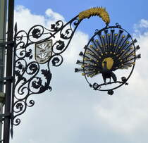 Einsiedeln, Restaurant-Pizzeria  Pfauen , am Klosterplatz, Mai 2017