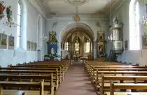 Niederrimsingen, Blick in den Innenraum der St.Laurentiuskirche, Mai 2017