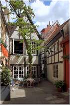 Bremen. Die Wste Sttte im Schnoor. Durch den schmalen Gang in der rechten Bildhlfte gelangt man hierher. 31.05.2017